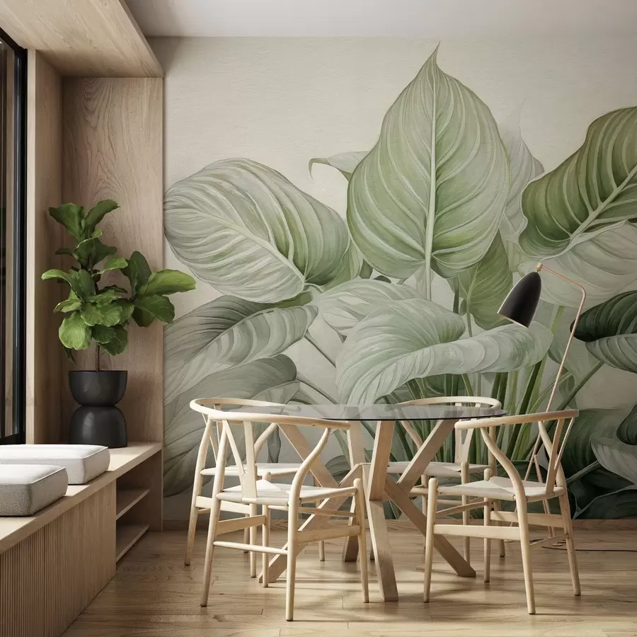 carta da parati Foltissimo cespuglio di foglie verdi sul muro nr. w04835