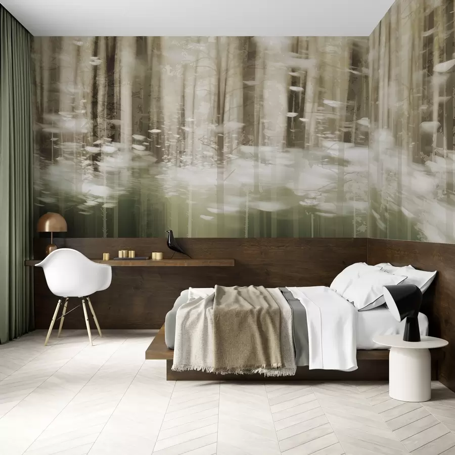 Carta da parati nature Tronchi d'albero stilizzati in colori pastello 