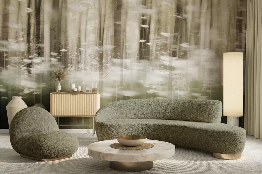 Carta da parati nature Tronchi d'albero stilizzati in colori pastello 