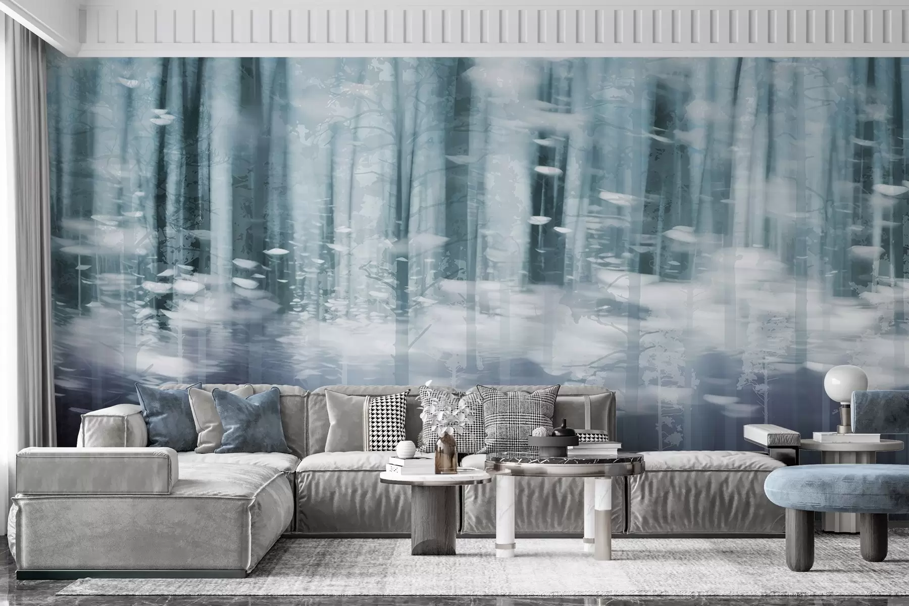 Carta da parati nature Tronchi d'albero stilizzati in colori pastello 