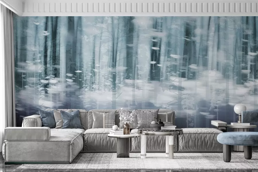 Carta da parati nature Tronchi d'albero stilizzati in colori pastello 