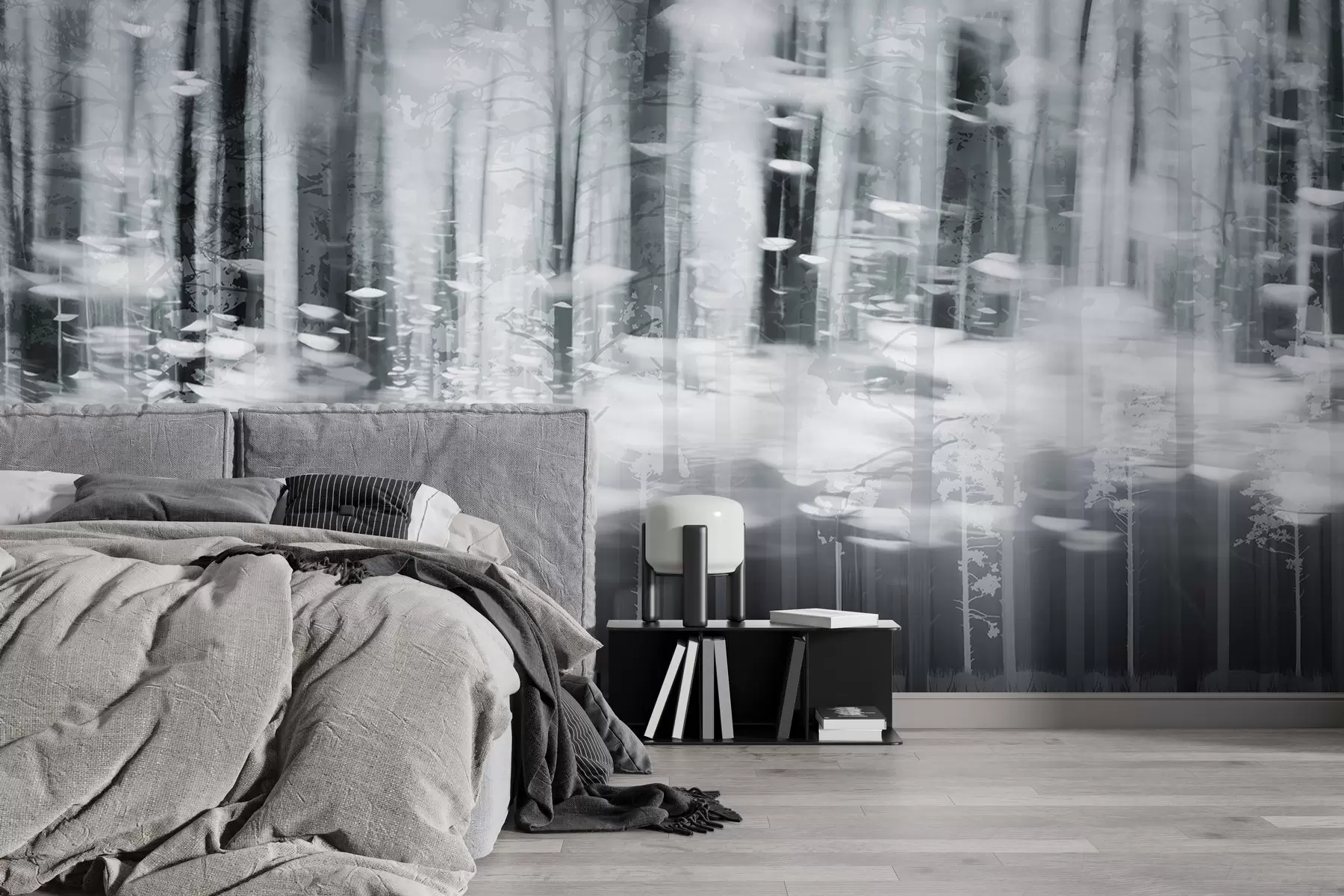 Carta da parati nature Tronchi d'albero stilizzati in colori pastello 