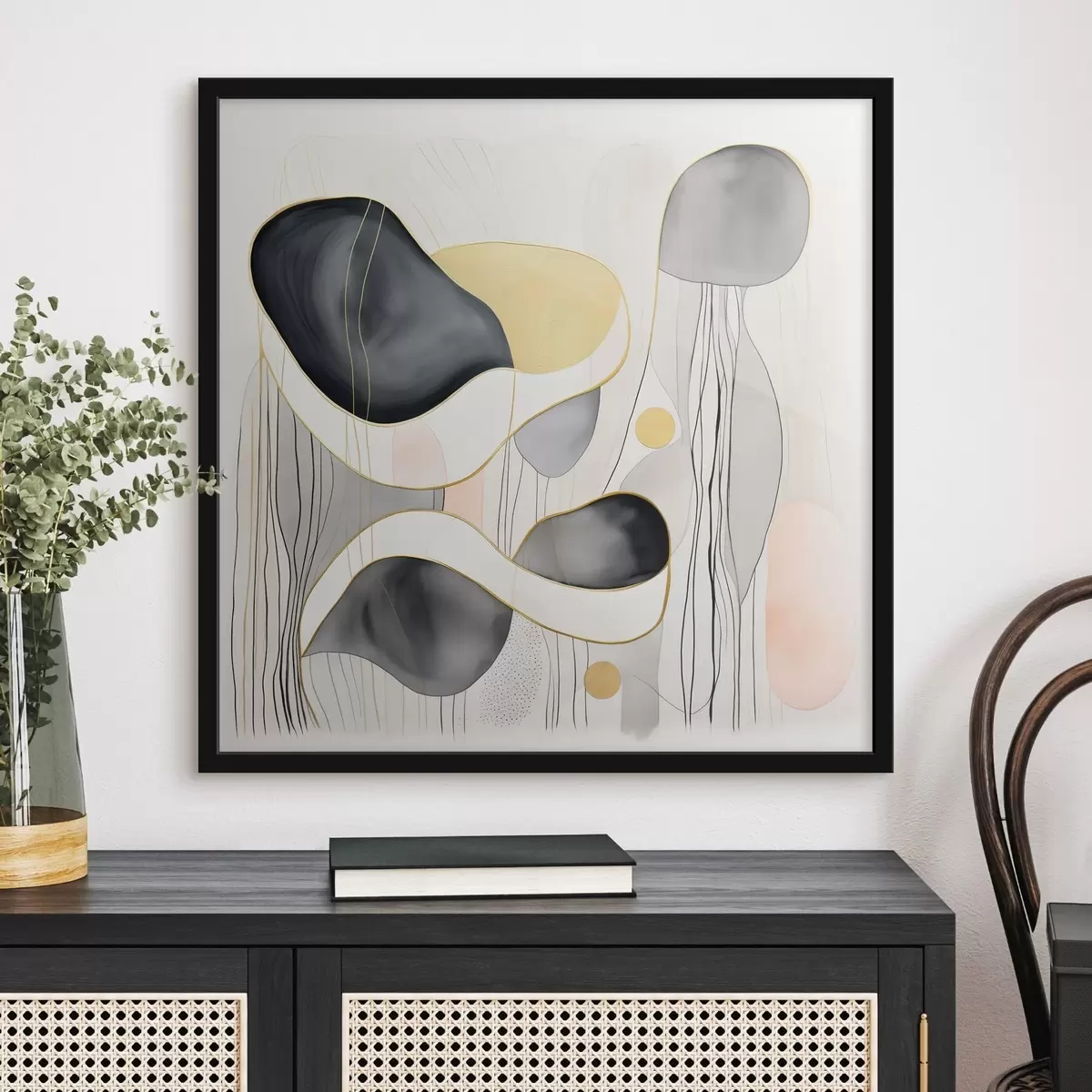 Poster Composizione neutra, macchie grigie e sabbiose in stile moderno f46334