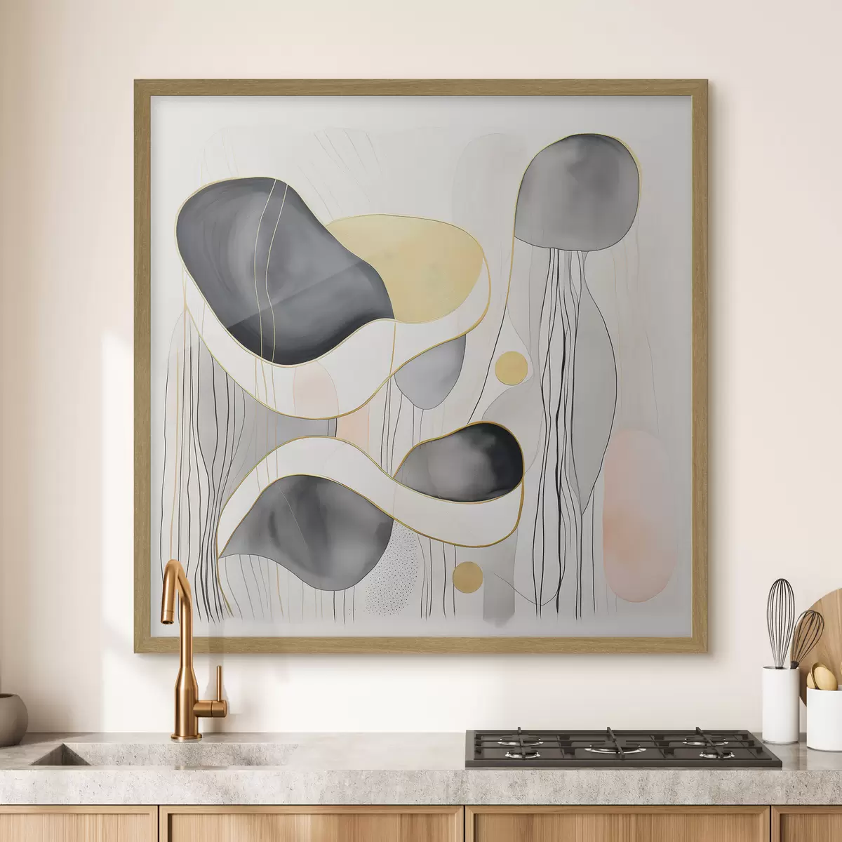 Poster Composizione neutra, macchie grigie e sabbiose in stile moderno f46334