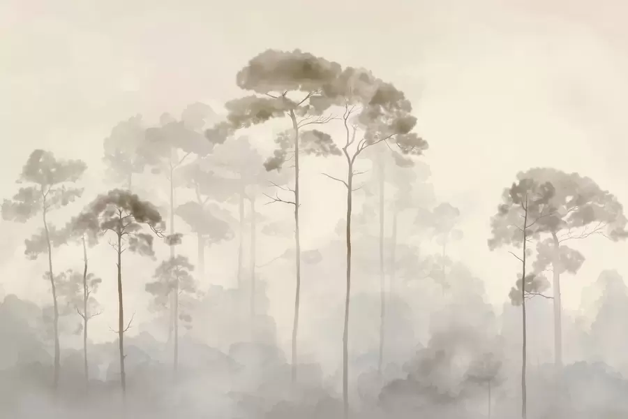 Carta da parati nature silhouette leggere di pini in stile acquerello 