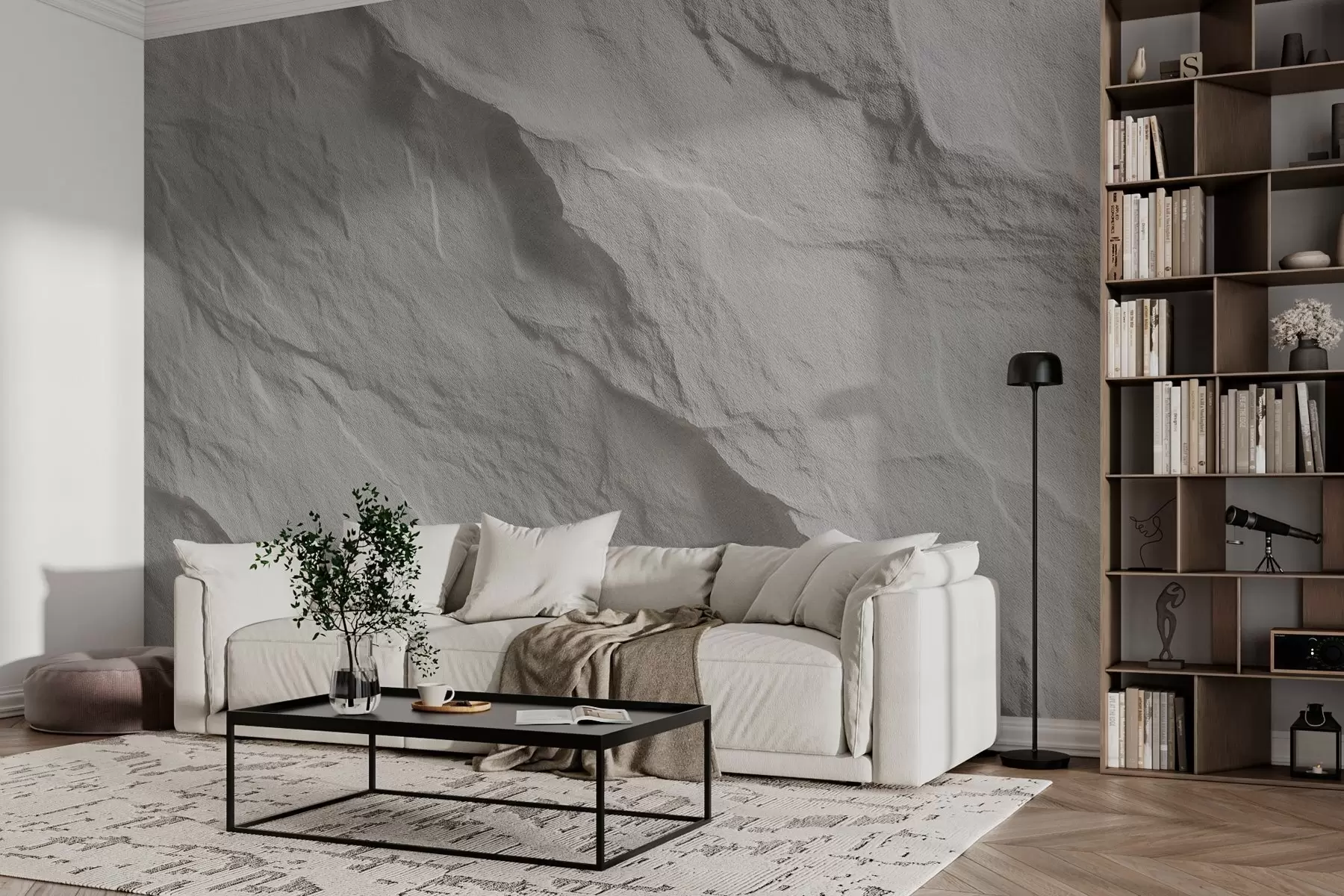 carta da parati imitazione della roccia bianca nell'interior design nr. w04818