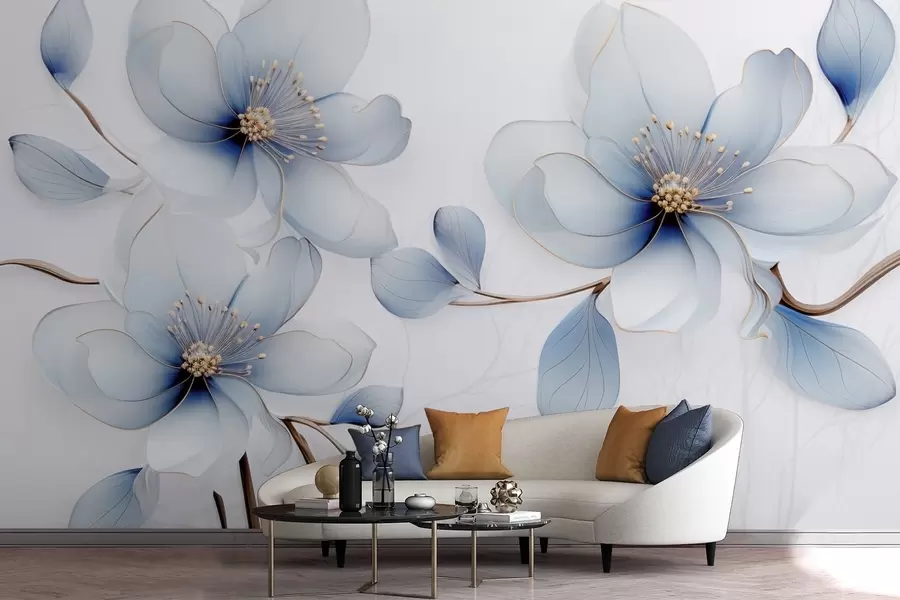 Carta da parati Floreale Elegante composizione floreale di magnolia nei toni del blu n. w09520