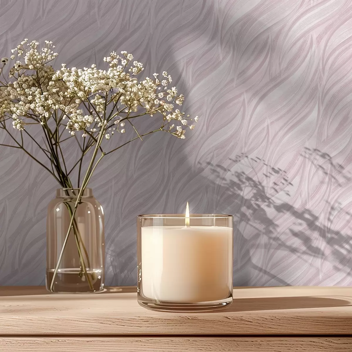 Carta da parati Onde spazzolate testurizzate, rosa cipria a00688v1