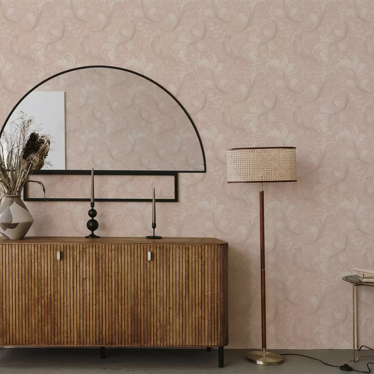 Carta da parati Volute di acanto su fondo beige caldo a00772