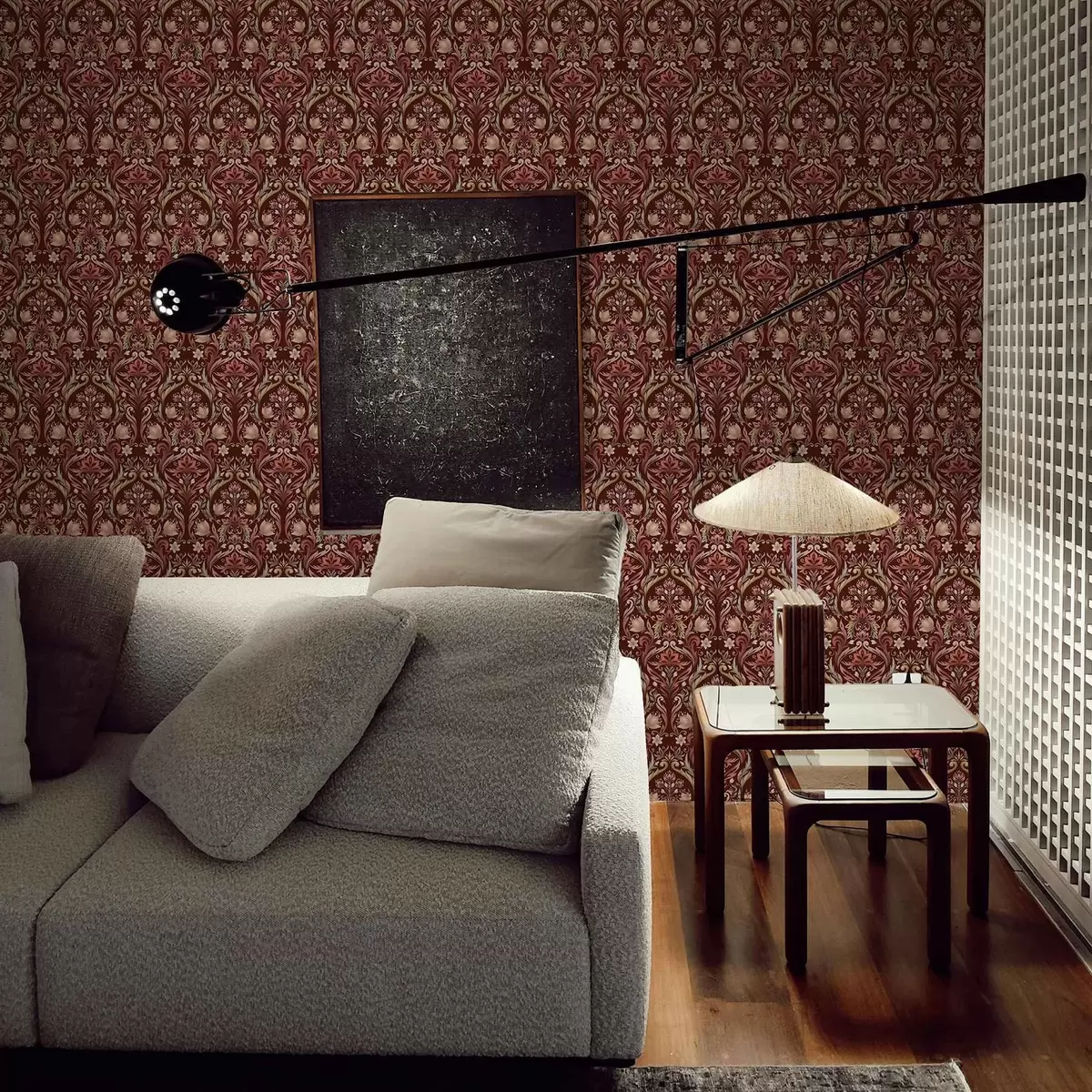 Carta da parati Ornamento a tulipano, ricco sfondo bordeaux a00827v2