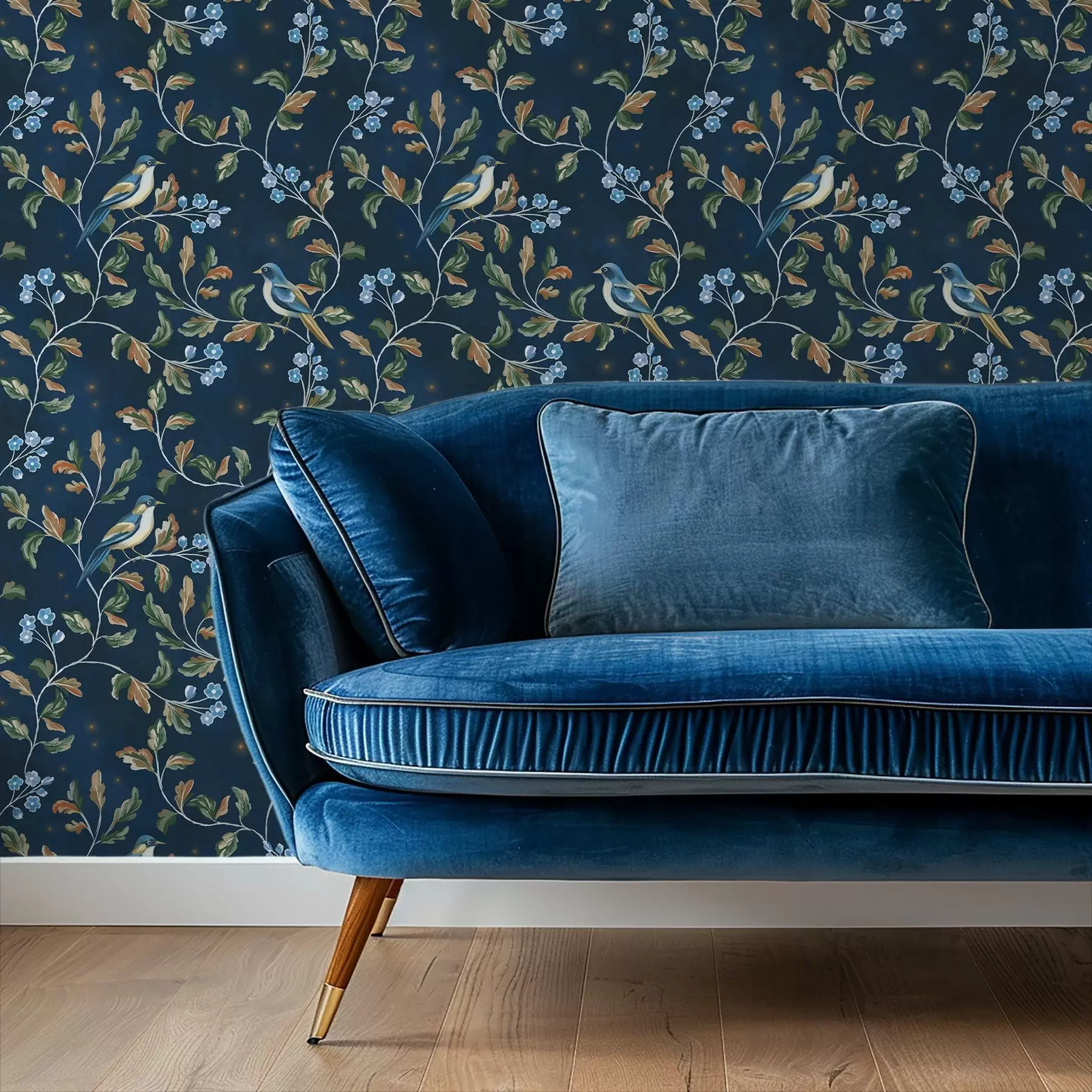 carta da parati Tette sui rami, sfondo blu notte con scintille nr. a00858