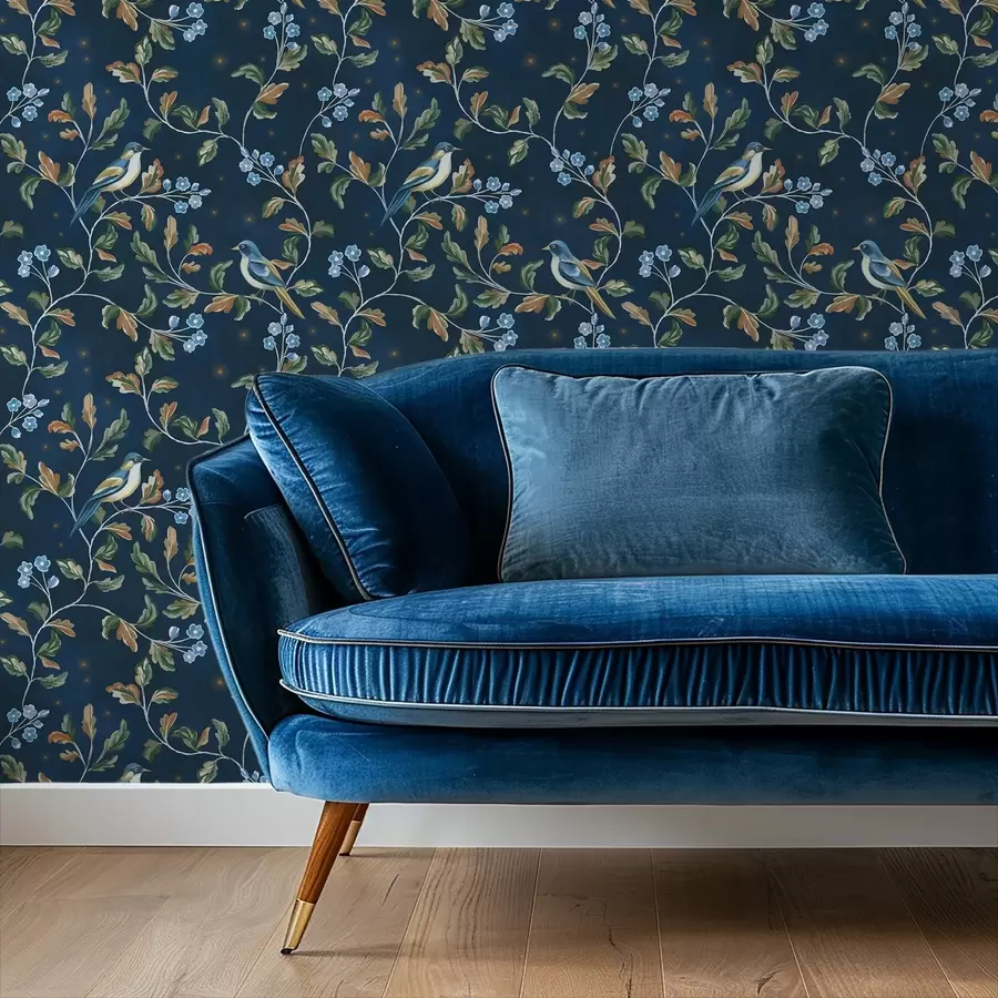 carta da parati Tette sui rami, sfondo blu notte con scintille nr. a00858