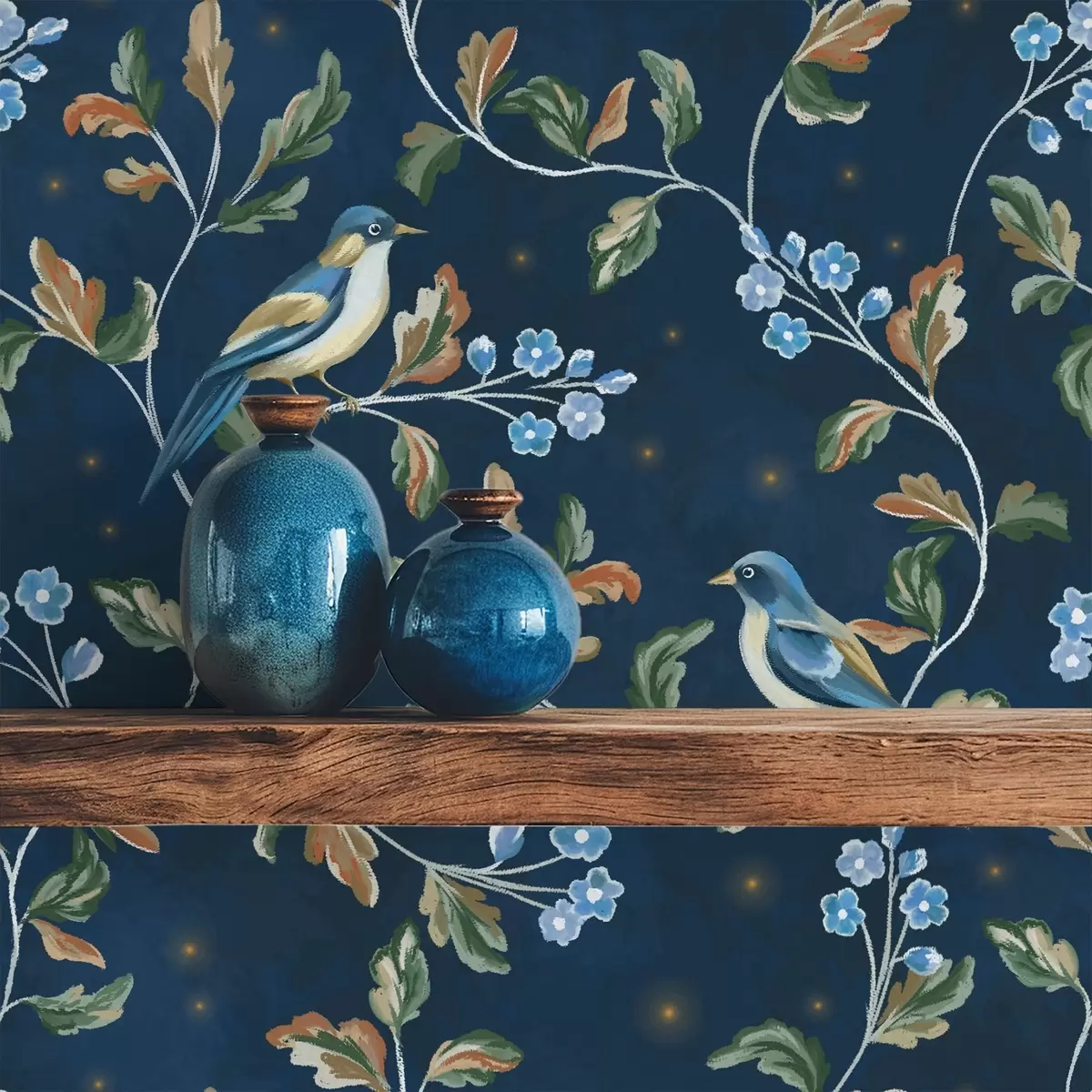 Carta da parati Tette sui rami, sfondo blu notte con scintille a00858