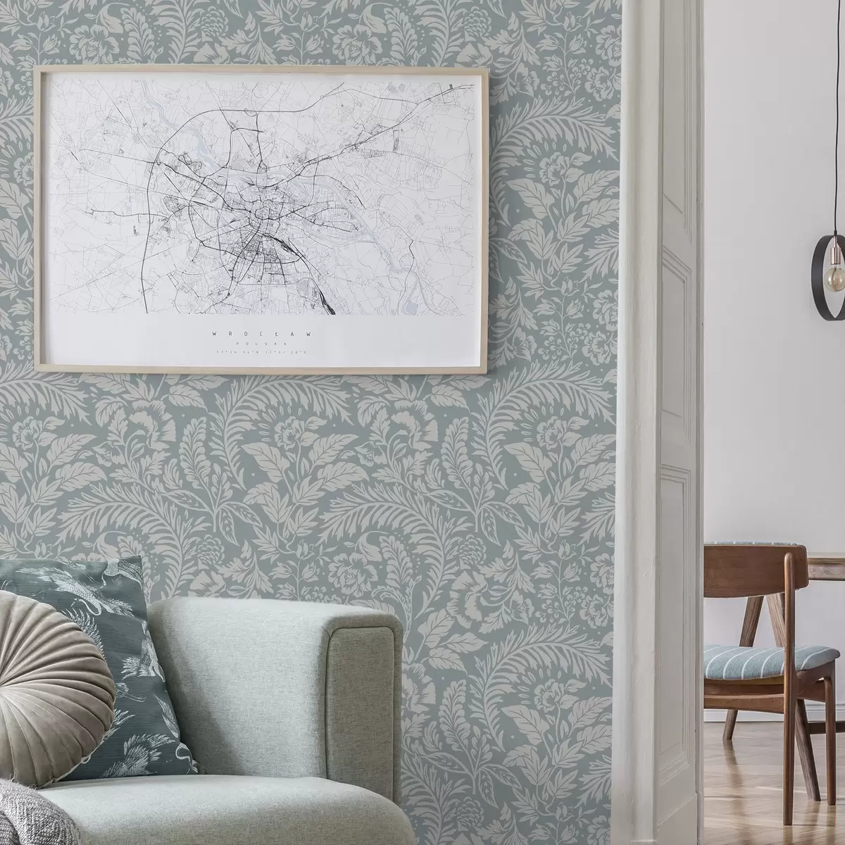 Carta da parati Motivo floreale monocromatico su sfondo grigio-blu a00859