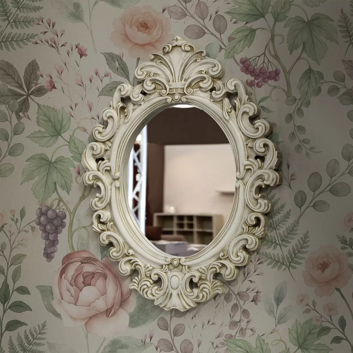 Carta da parati Giardino pastello con rose, felci e uva a00867