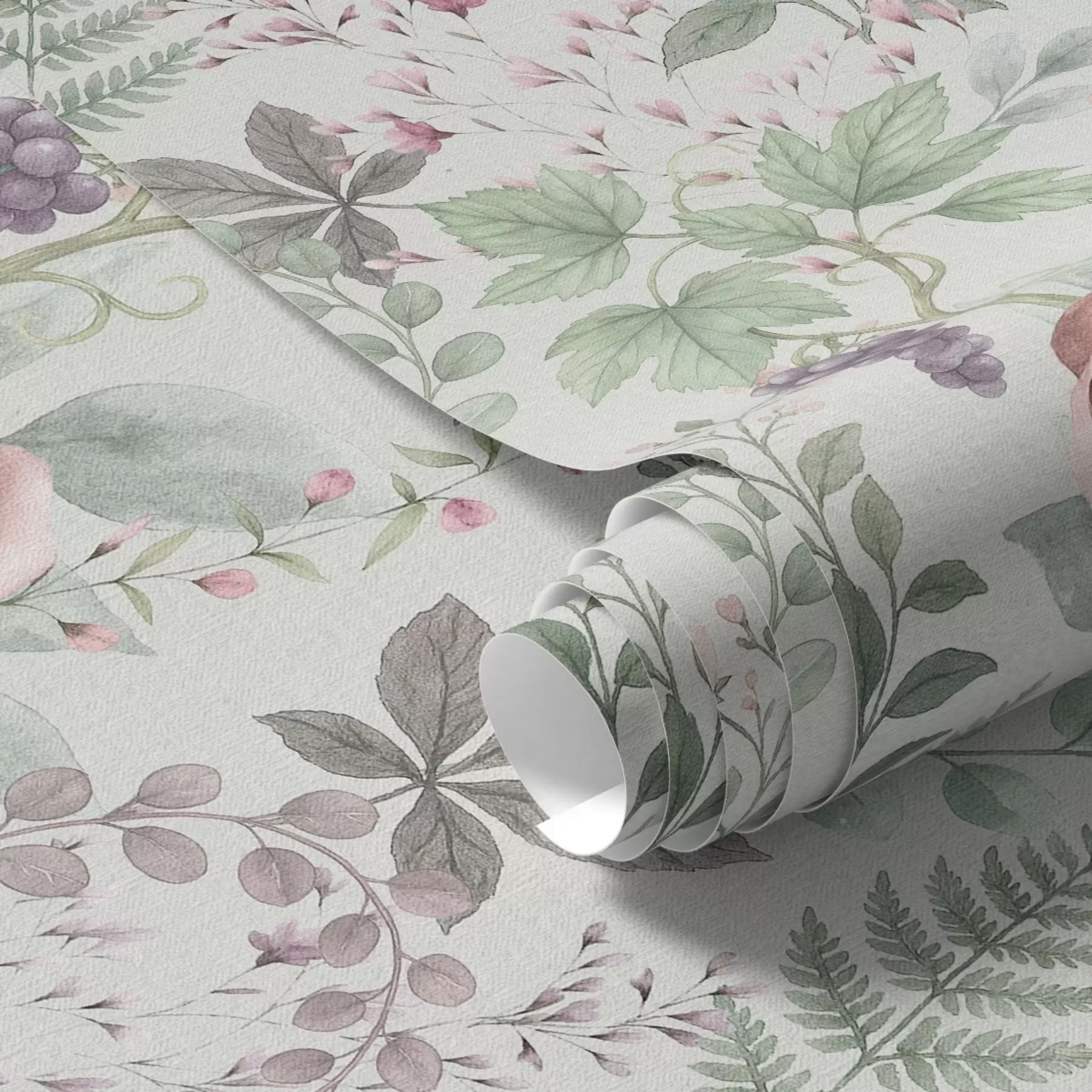 carta da parati Giardino pastello con rose, felci e uva nr. a00867