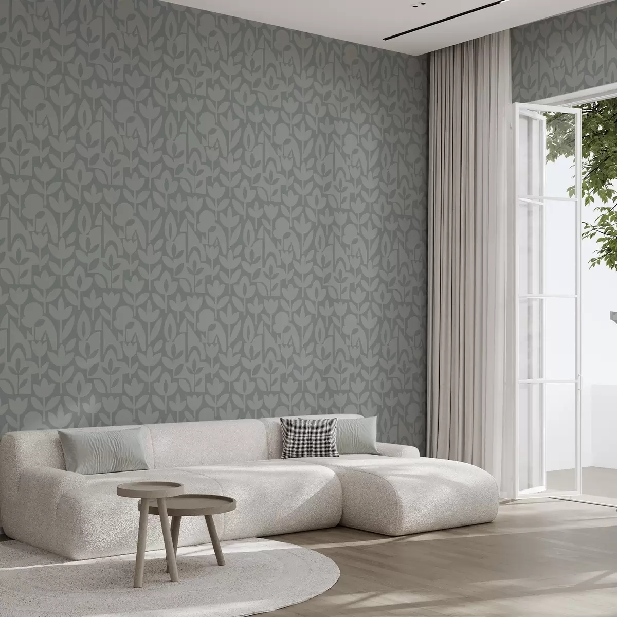 Carta da parati Sagome floreali geometriche in blu ardesia a00875