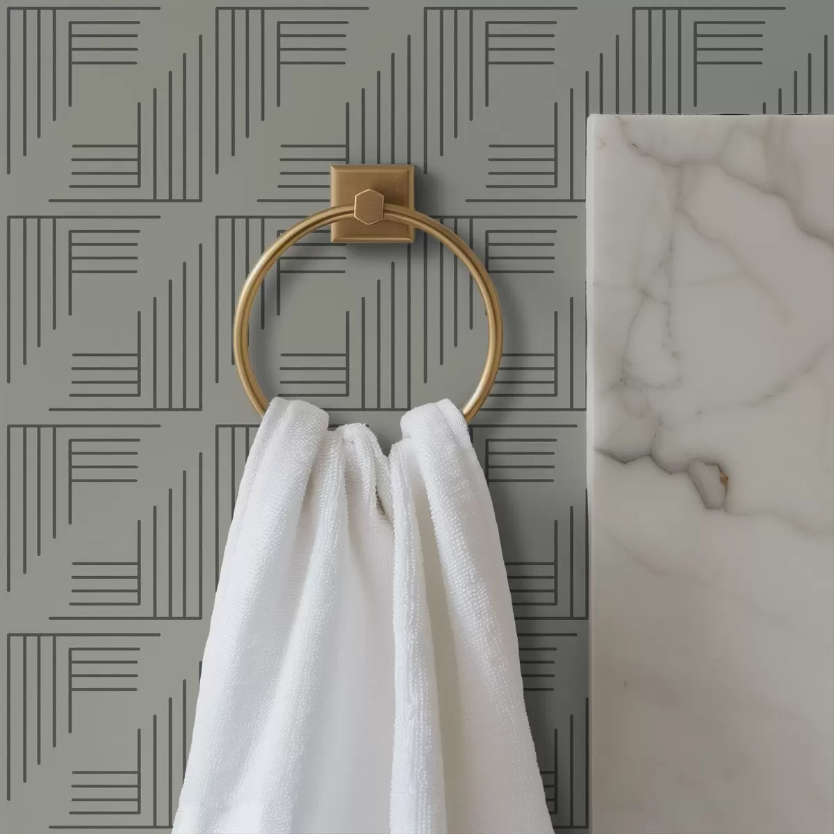 Carta da parati Blocchi angolari lineari che formano quadrati su sfondo grigio caldo a00907