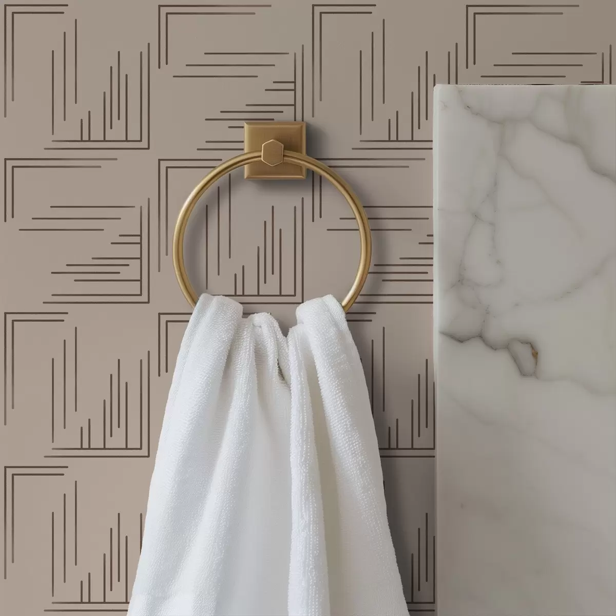 Carta da parati Grandi quadrati angolari color cacao con riempimenti a linee variegate, sabbia a00913