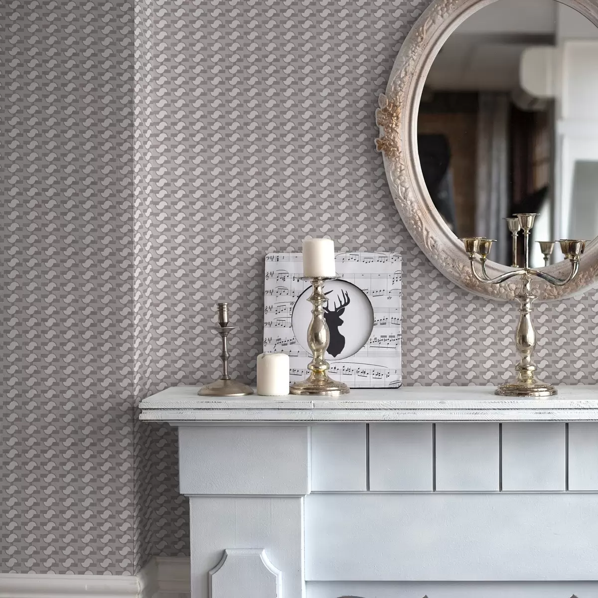 Carta da parati Piastrelle modulari color malva con semicerchi collegati a00915