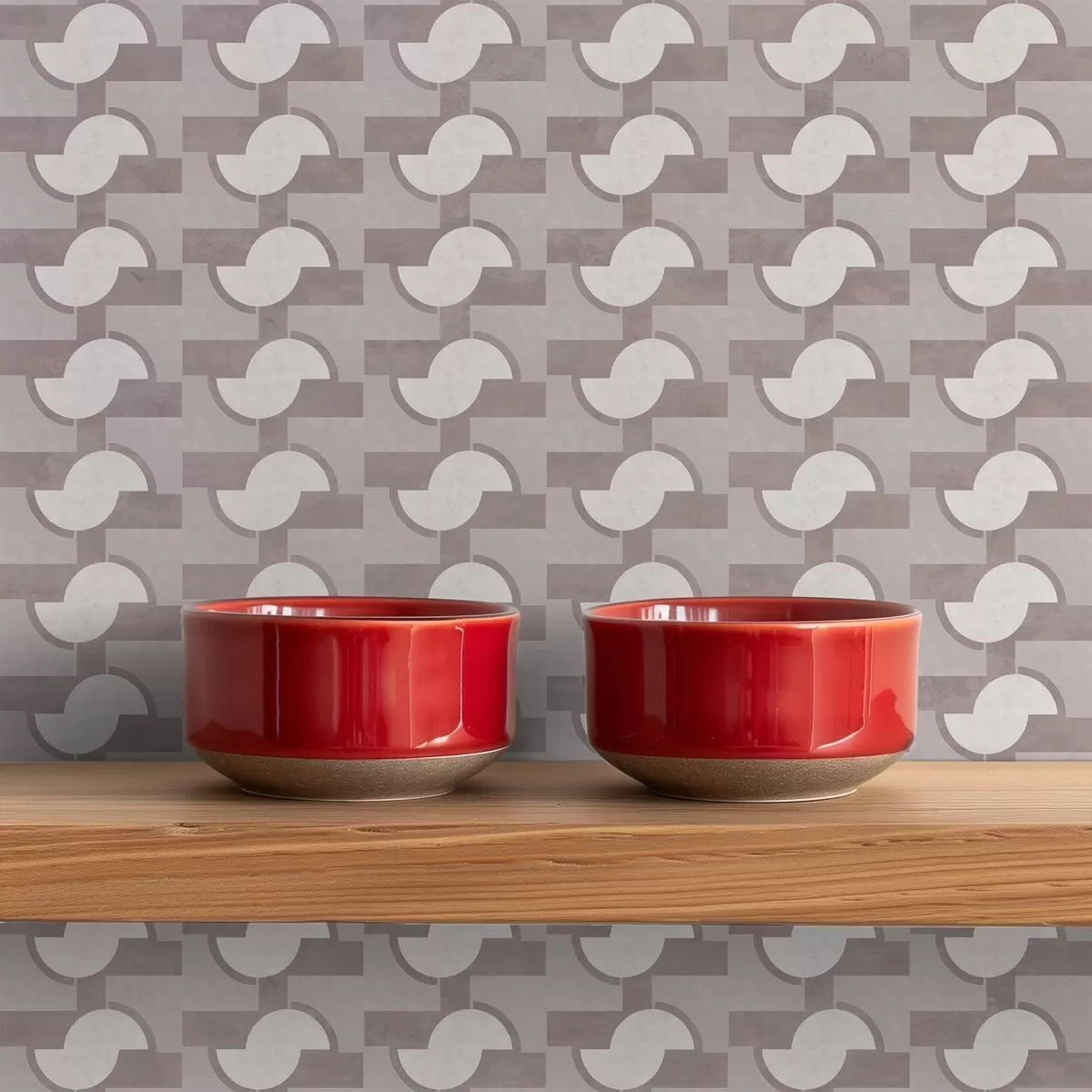 Carta da parati Piastrelle modulari color malva con semicerchi collegati a00915