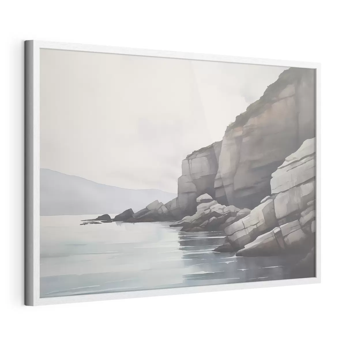 Poster Spiaggia rocciosa nella nebbia f46464
