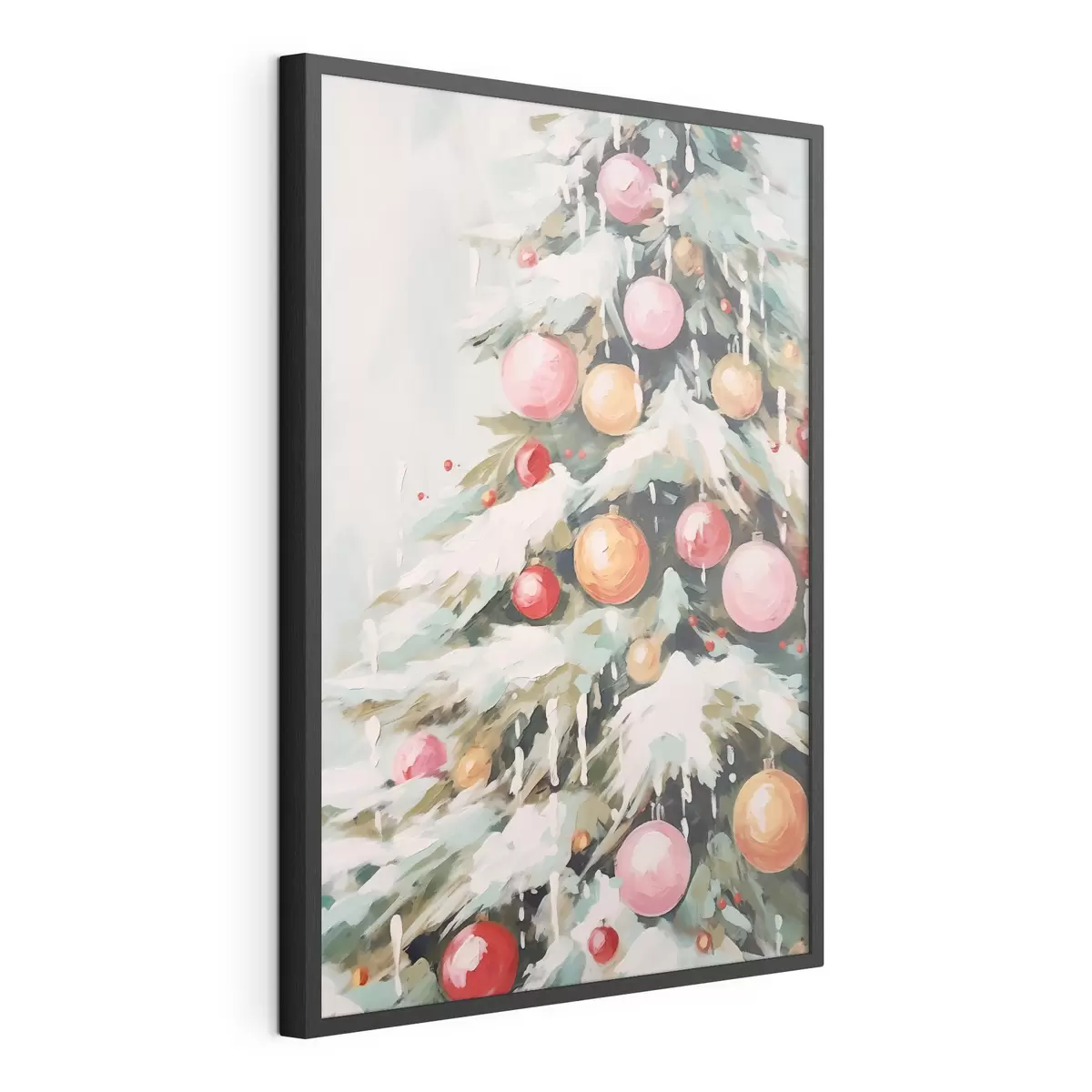 Poster Albero di Natale con neve e palline rosa f46480