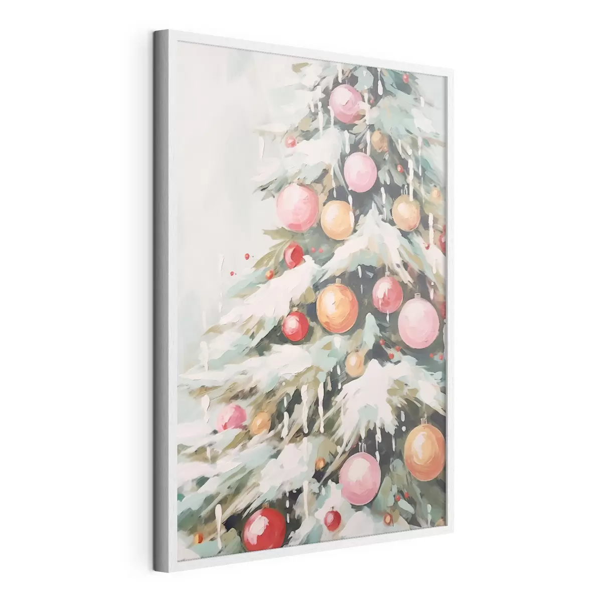 Poster Albero di Natale con neve e palline rosa f46480