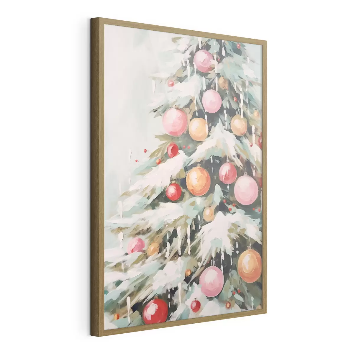Poster Albero di Natale con neve e palline rosa f46480