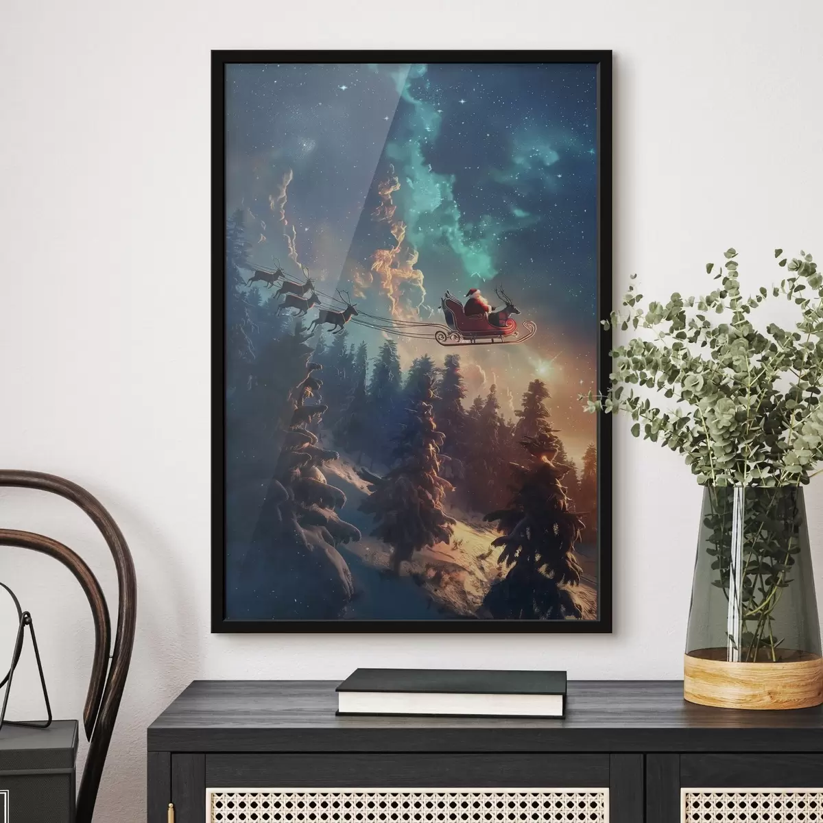 Poster Babbo Natale sulla renna f46602