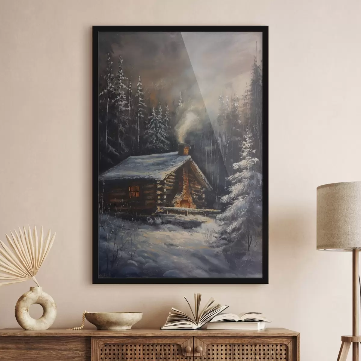 Poster Cottage in una foresta invernale f46606