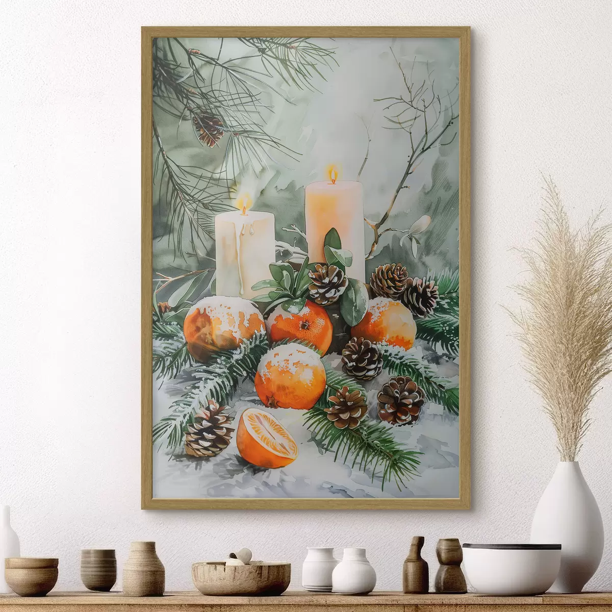 Poster Candele, mandarini e pigne f46614