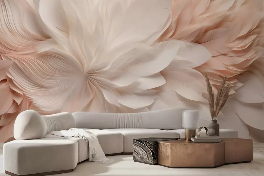 carta da parati Delicate piume astratte in movimento nei toni del beige e del crema nr. w09509