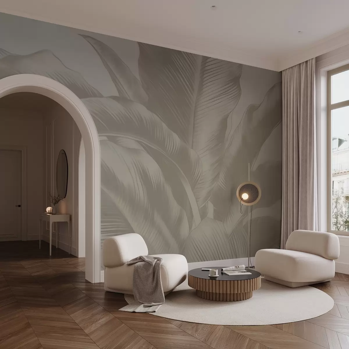 carta da parati Foglie lunghe, foglie di banano con effetto consumato nr. w04827v4