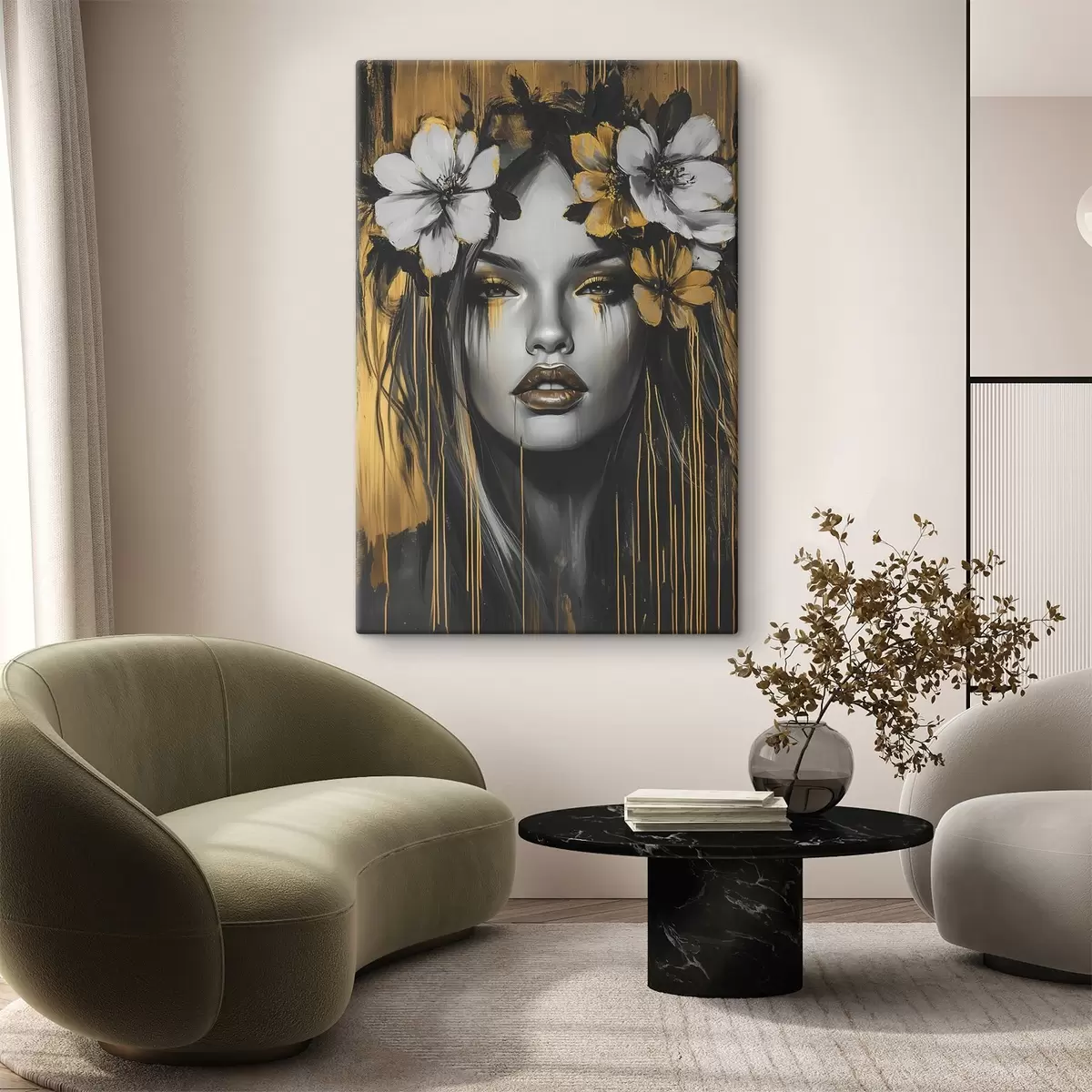 carta da parati Ritratto astratto di una donna con fiori nr. s46454