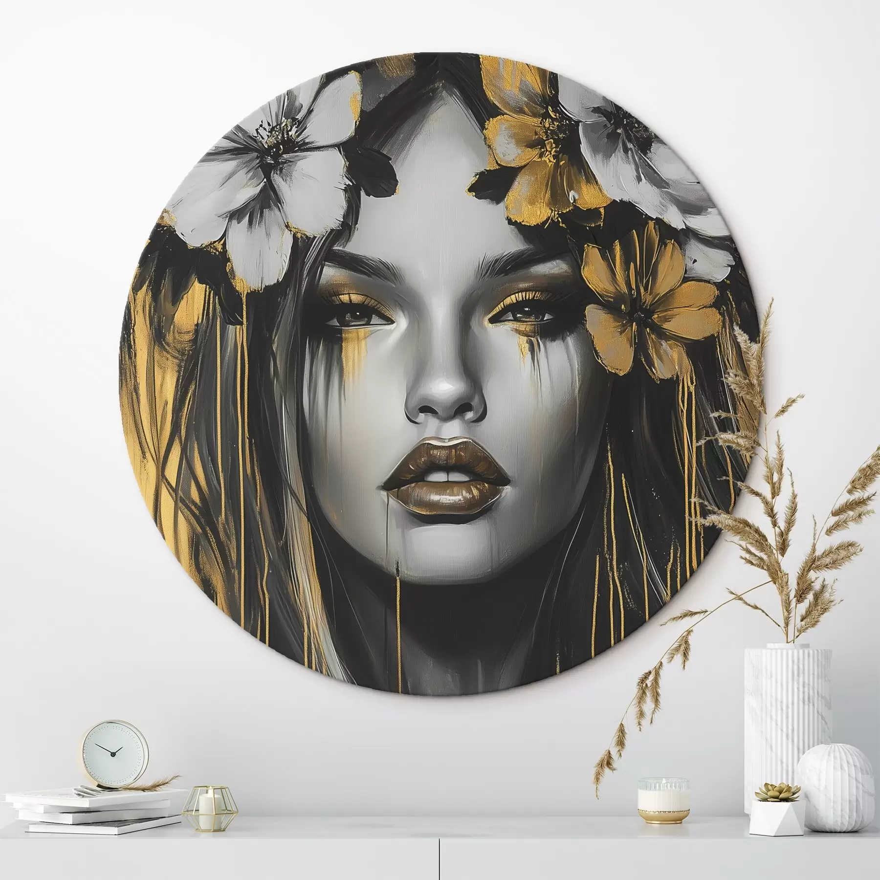 carta da parati Ritratto astratto di una donna con fiori nr. r46454