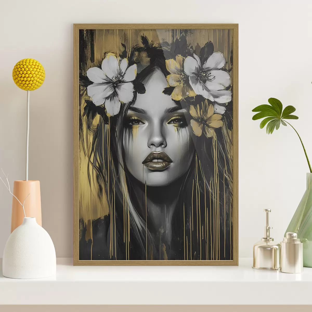 Poster Ritratto astratto di una donna con fiori f46454