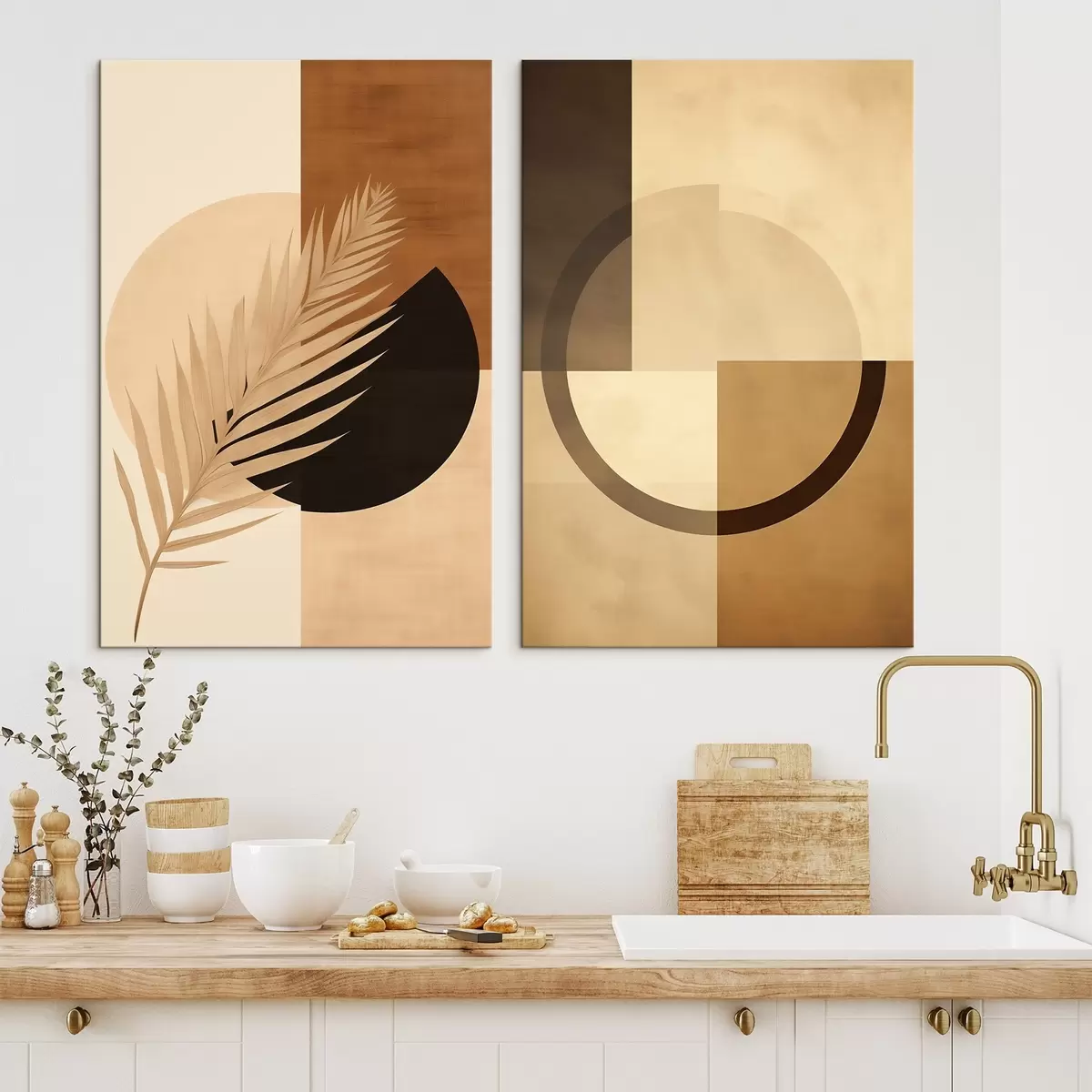 carta da parati Geometria in terracotta e beige con motivo a foglia di palma nr. m00968