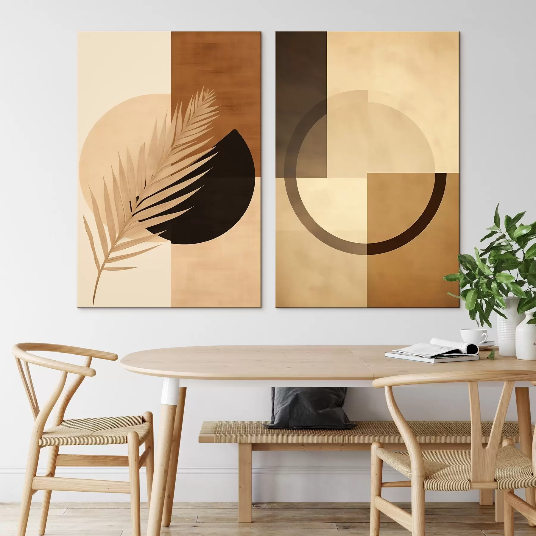 carta da parati Geometria in terracotta e beige con motivo a foglia di palma nr. m00968