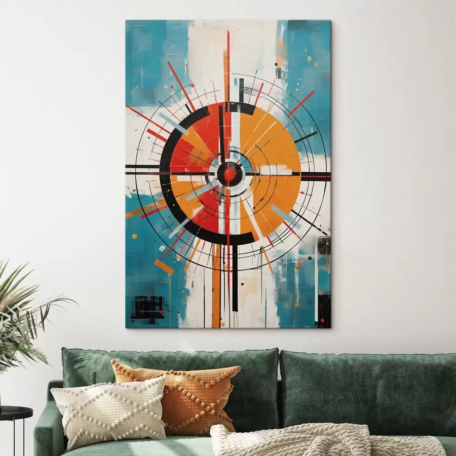 carta da parati Bersaglio concentrico con segmenti verde acqua e arancione nr. s46486