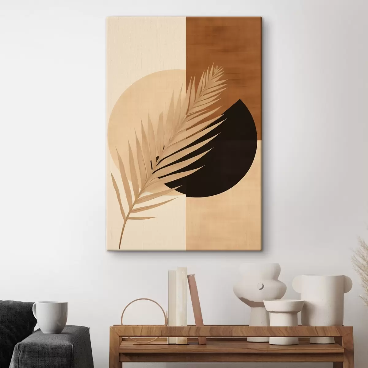 carta da parati Foglia di palma su terracotta e geometria color crema nr. s46490