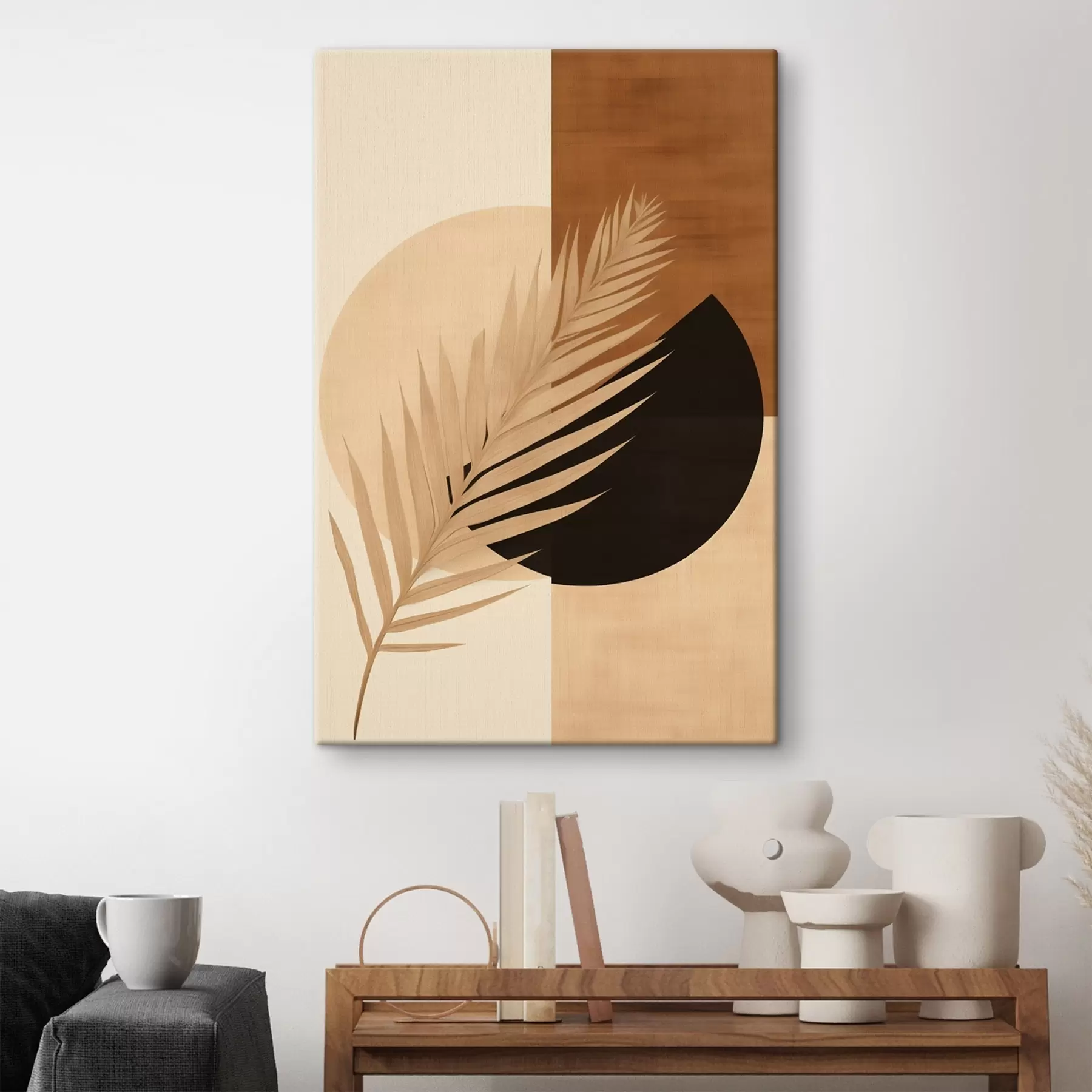 carta da parati Foglia di palma su terracotta e geometria color crema nr. s46490