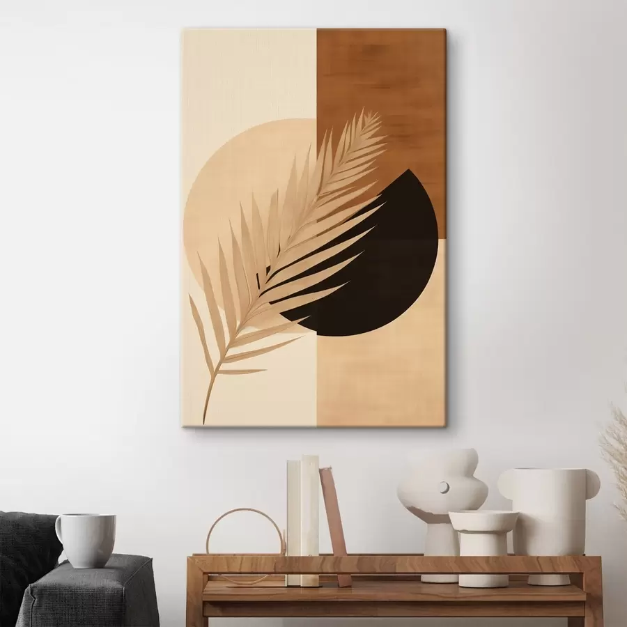 carta da parati Foglia di palma su terracotta e geometria color crema nr. s46490