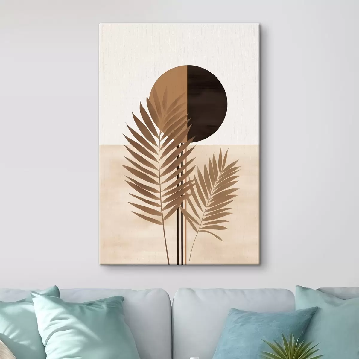 carta da parati Due foglie di palma con motivo a forma di sole con cerchio diviso nr. s46491