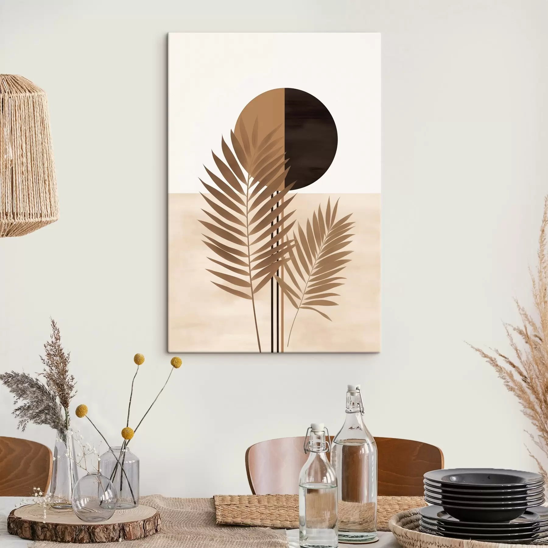 carta da parati Due foglie di palma con motivo a forma di sole con cerchio diviso nr. s46491