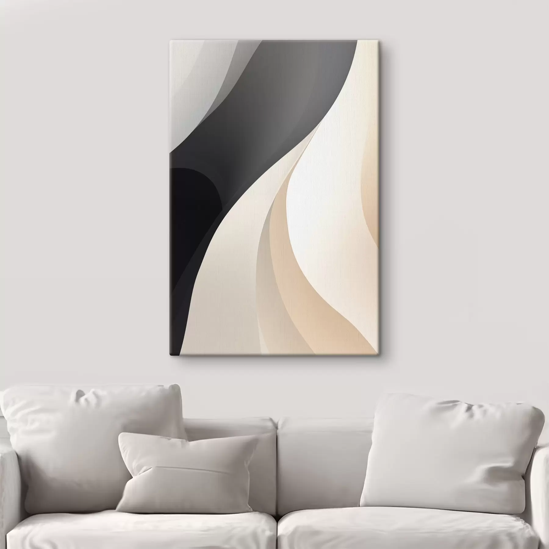 carta da parati Curve eleganti e sovrapposte nei colori antracite, avorio e sabbia nr. s46493