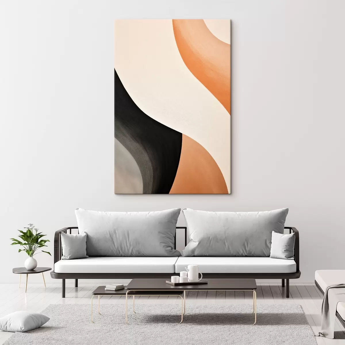 carta da parati Curva a S audace nei colori crema, nero e terracotta nr. s46495