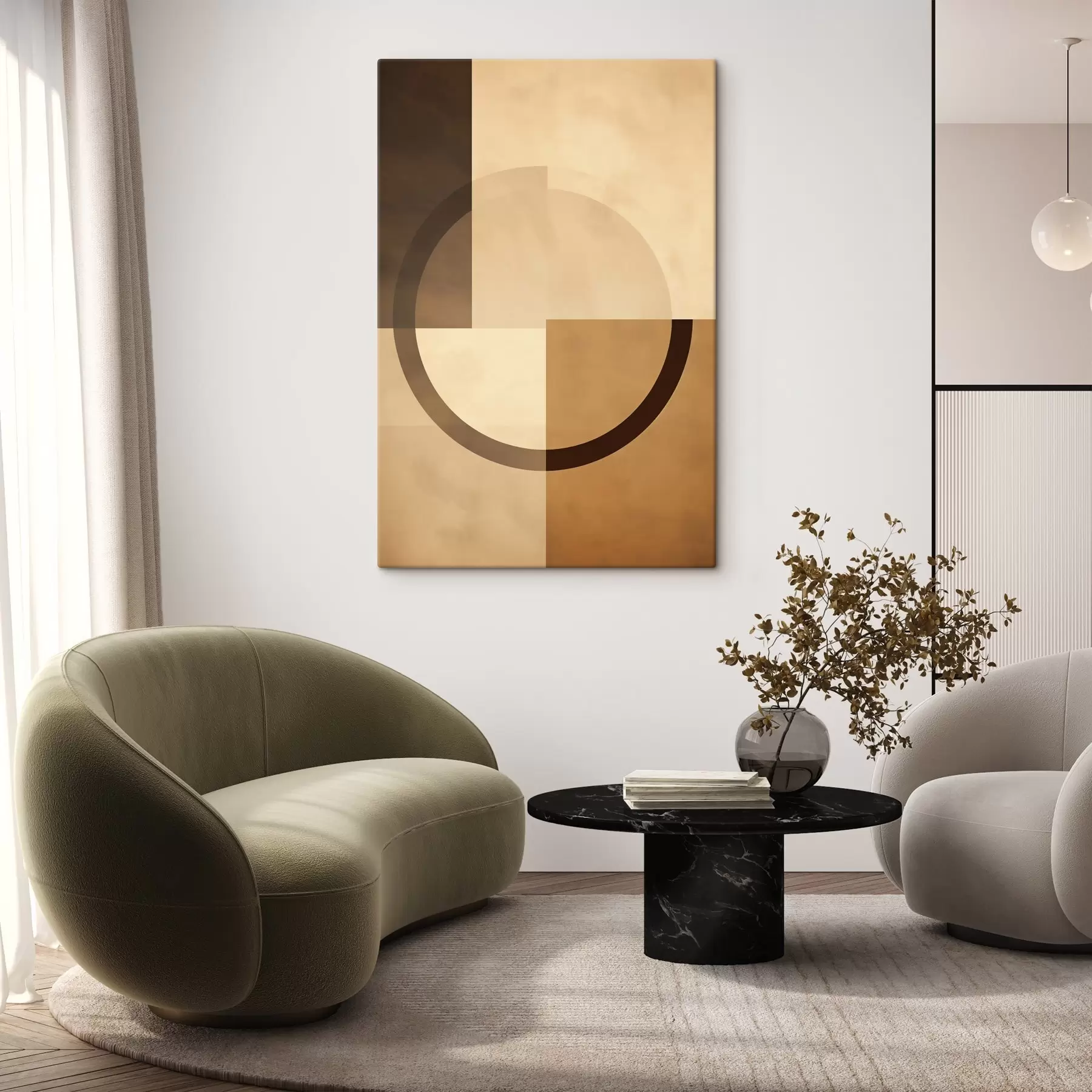 carta da parati Quadrati smorzati con anello traslucido, calda palette di colori terra nr. s46498