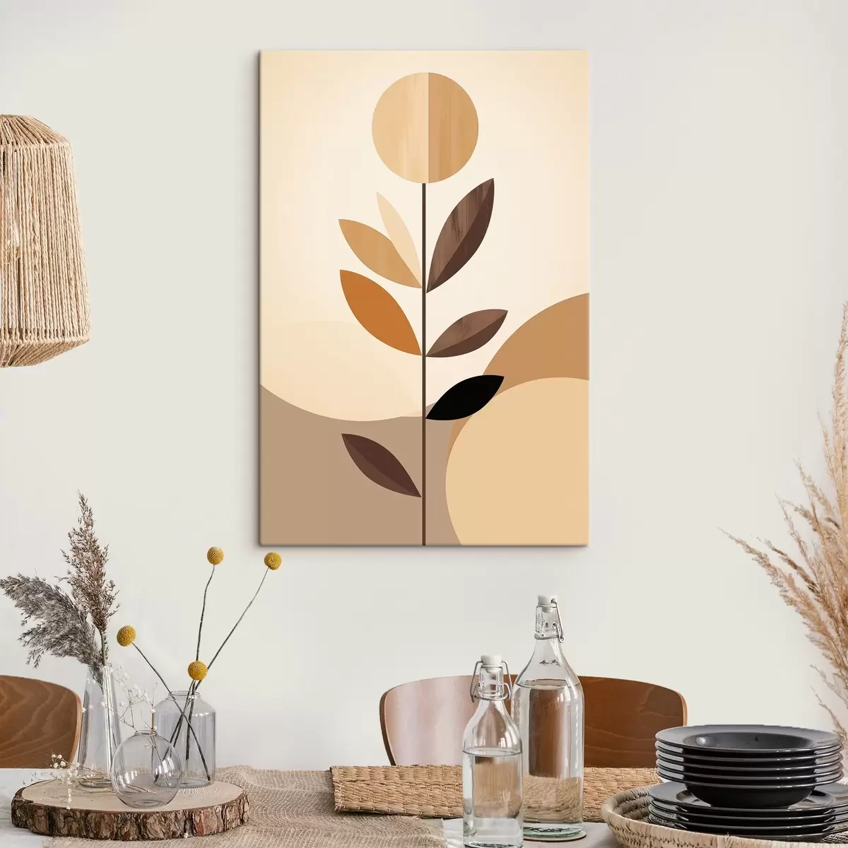 carta da parati Fiore stilizzato con foglie geometriche dai toni caldi nr. s46500