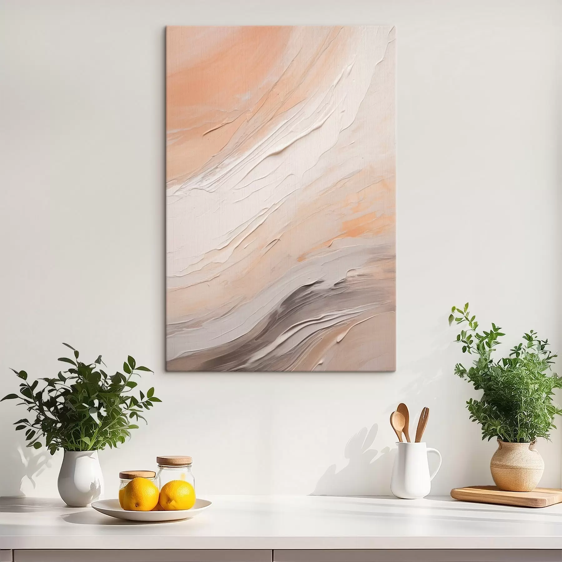 Quadro Intonaco strutturato con volute in beige caldo e grigio tenue nr. s46511